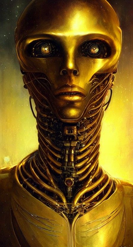 Gold Cyborg Prometheus Portrait in Visionary Art