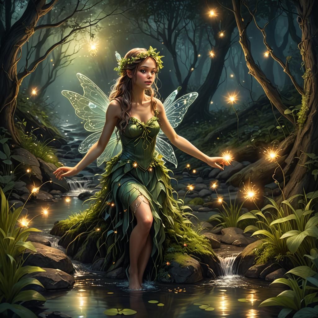 Magical Forest Fairy with Fireflies
