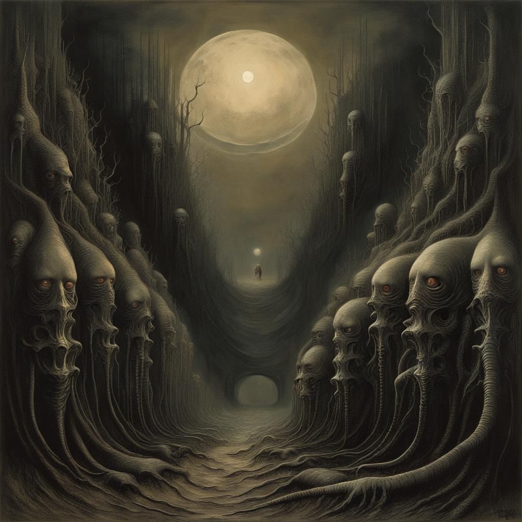 Eerily under the pale light...