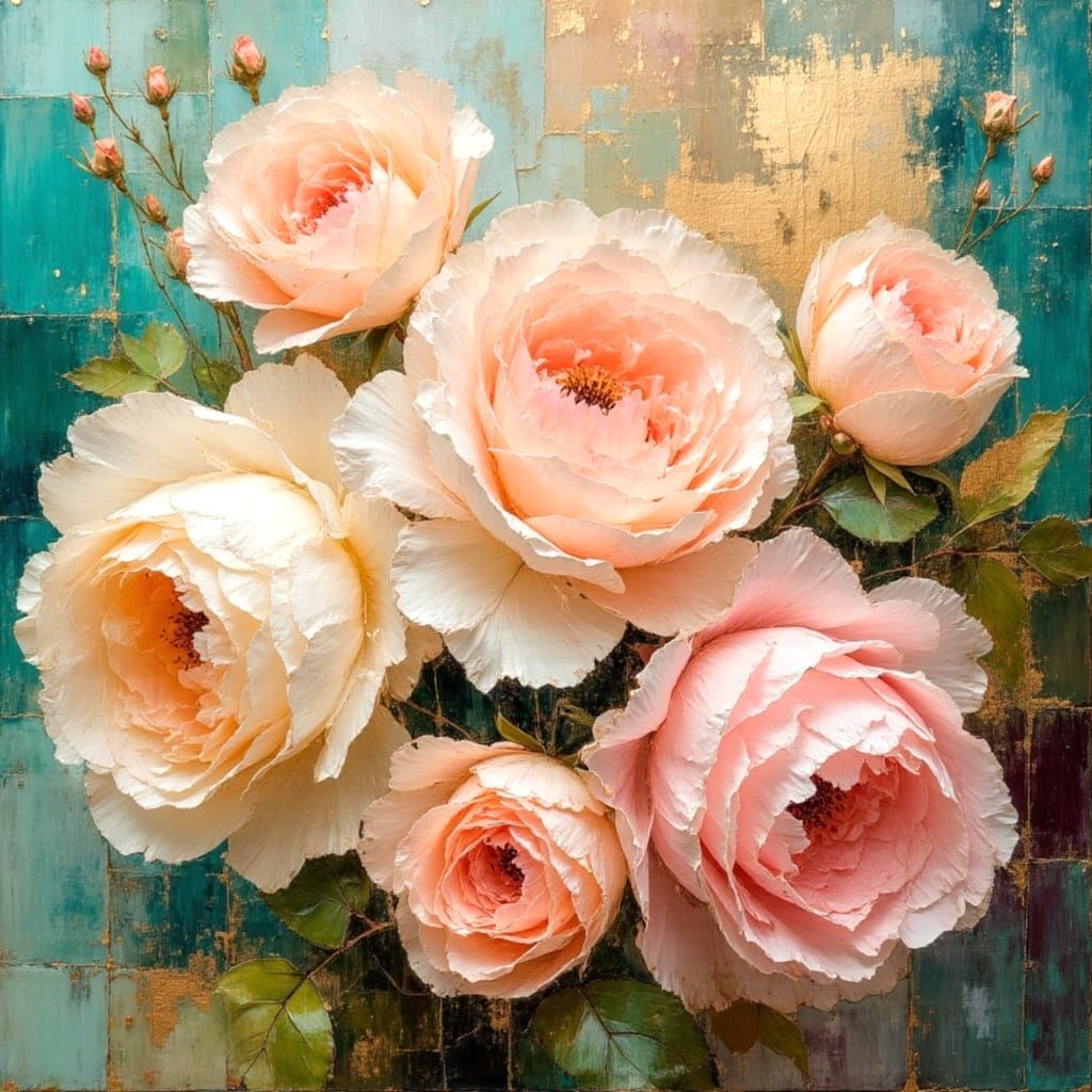 Ethereal Rose Bouquet Impasto Oil Painting