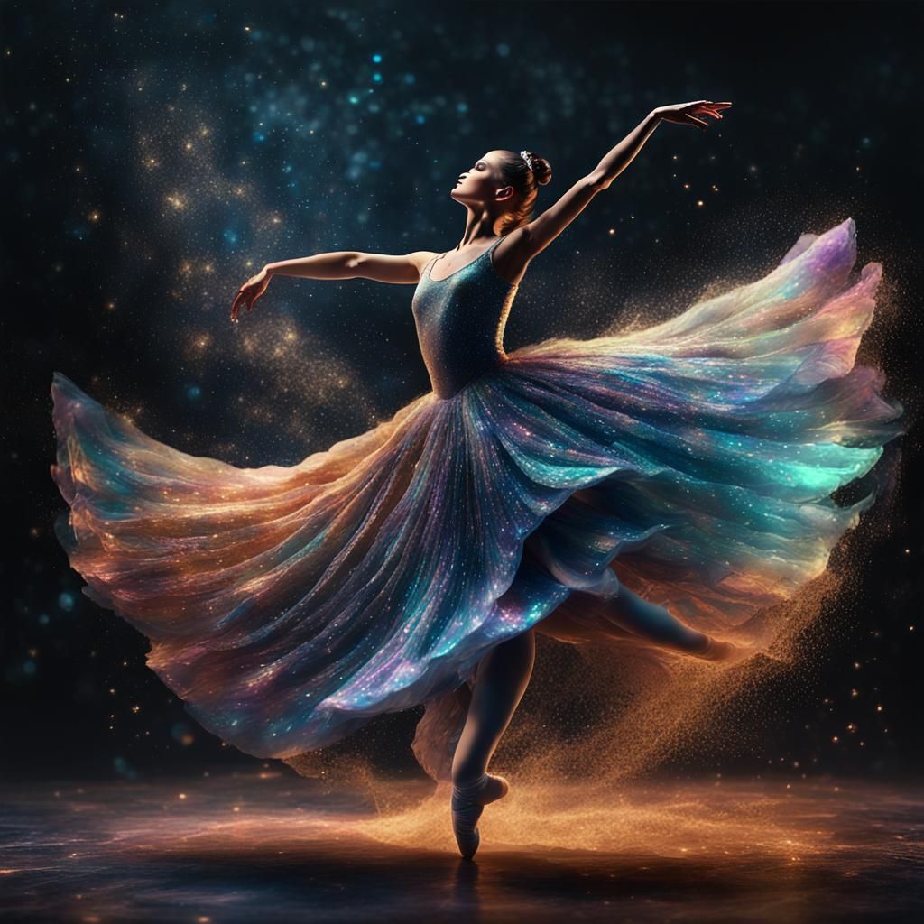 Ballerina Dancing in Holographic Wind: Digital Art