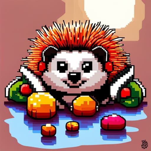Cute Hedgehog Pixel Art with Flowers