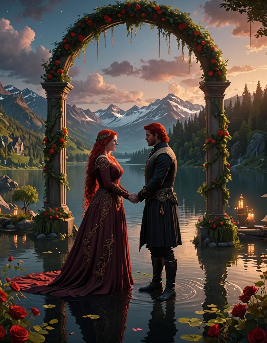 Ethereal Handfasting Ceremony at Lakeside, Photorealistic Ar...