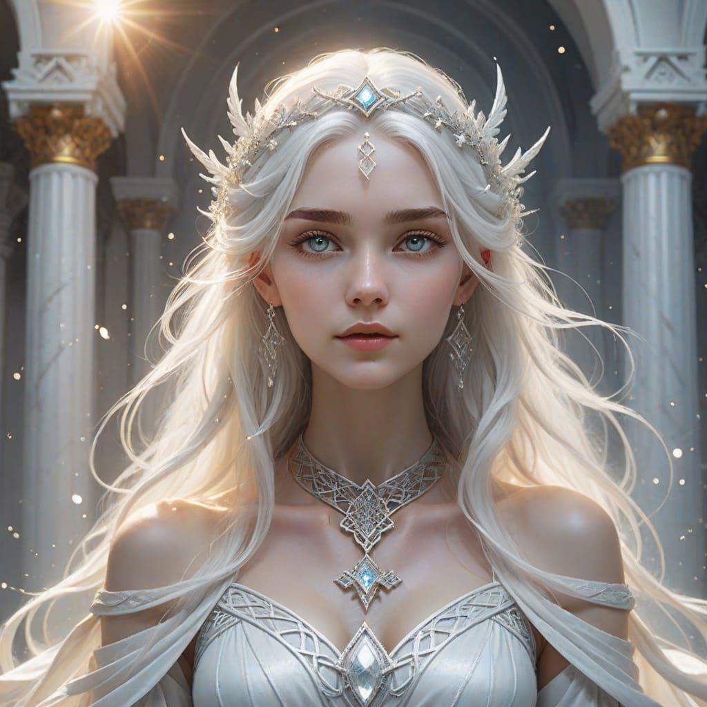 Ethereal Fae Goddess in Radiant Throne Room