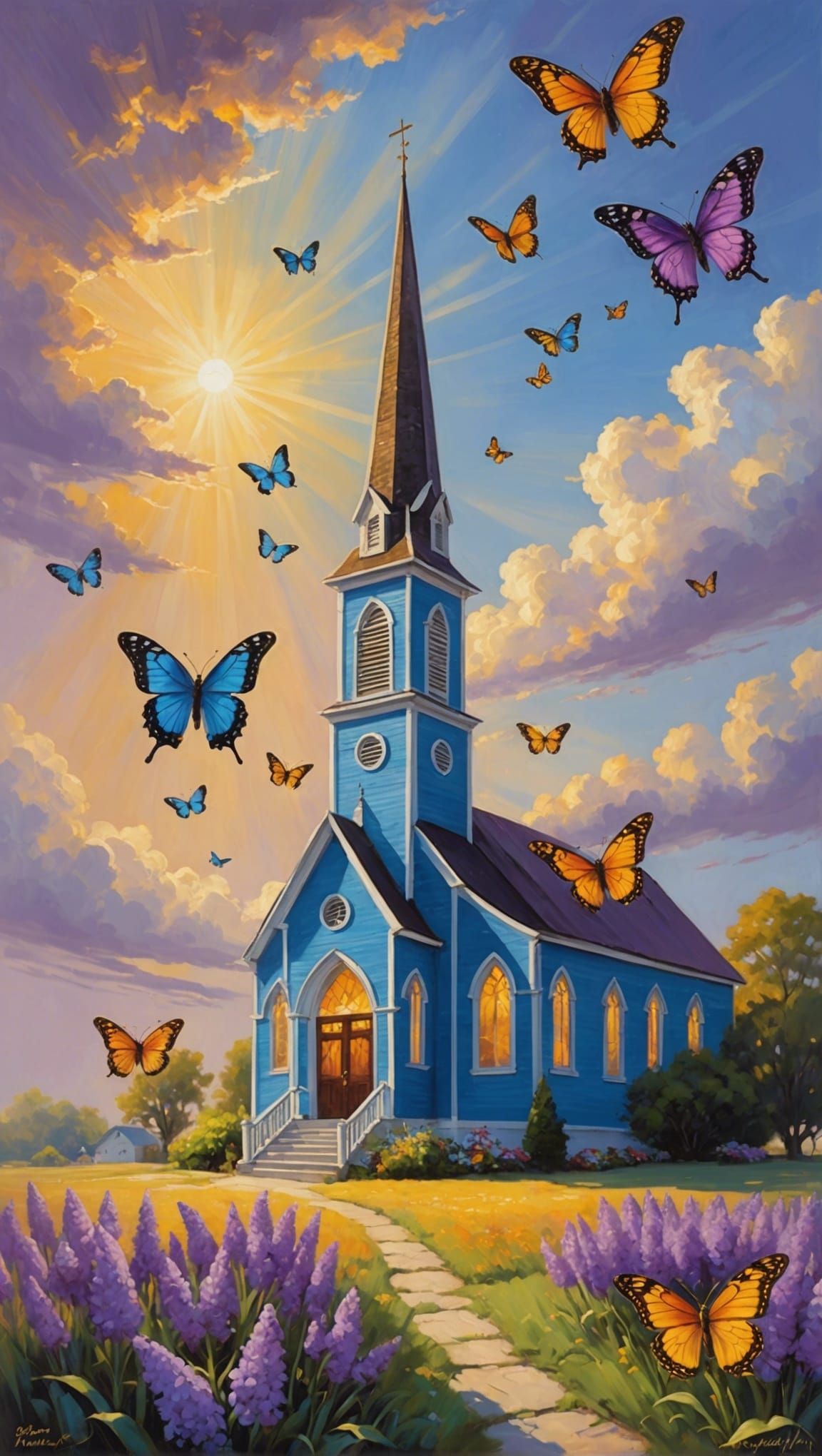Butterflies and Blue Steeple in Gurney Style