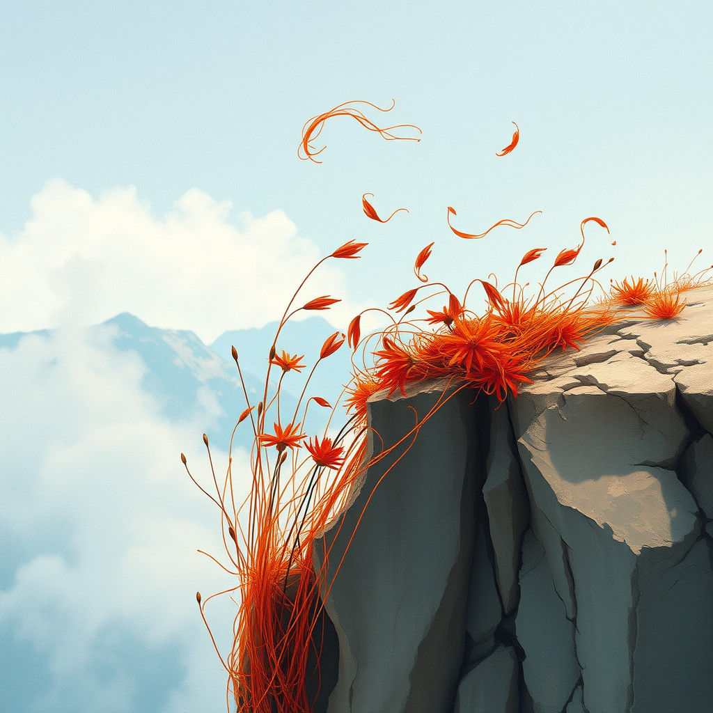 Wild Saffron on Cliffside in Anime Key Visual Style