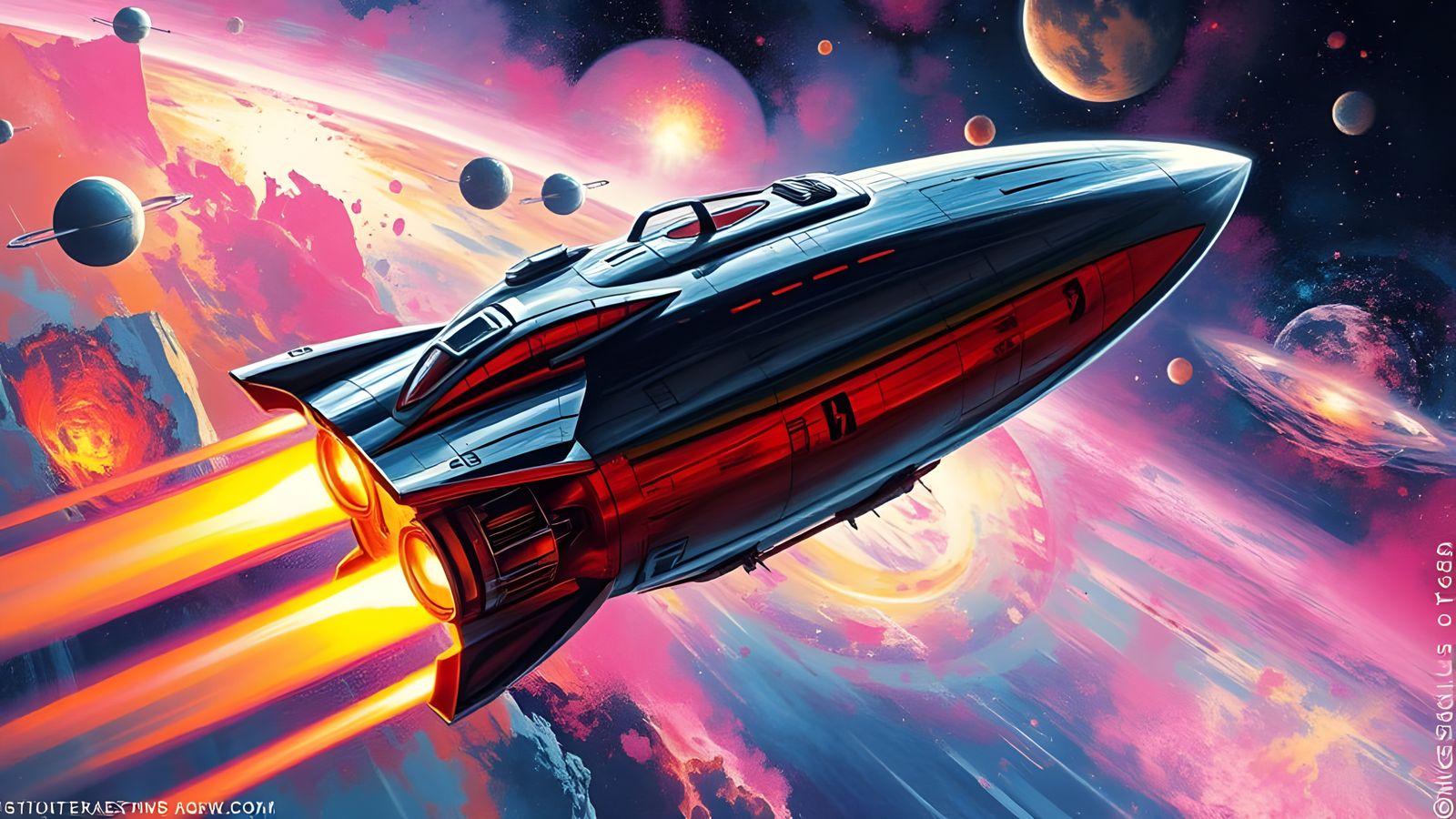 Retro Sci-Fi Space Vessel in Pulp Art Style