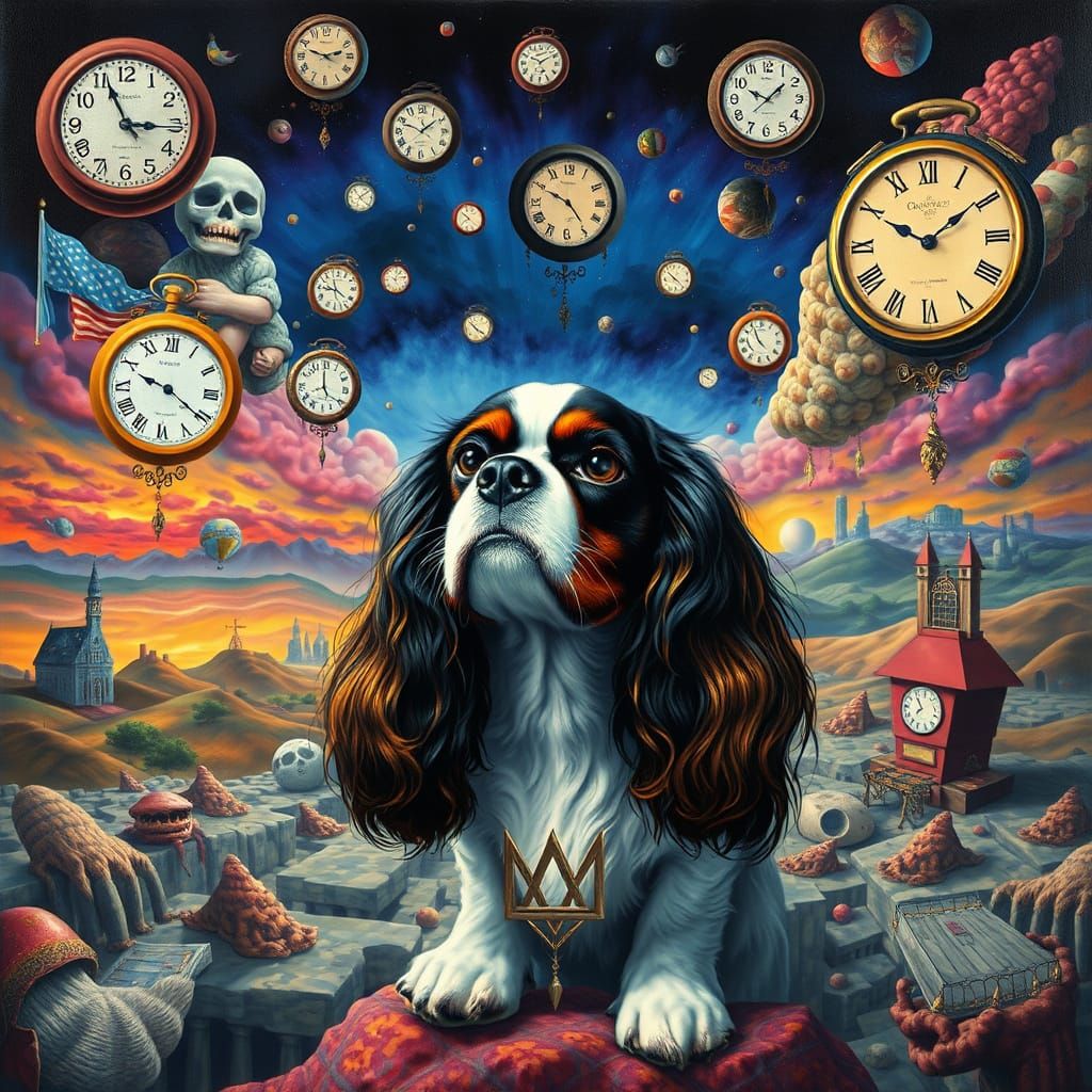 Regal Cavalier King Charles Spaniel in Surreal Dreamscape