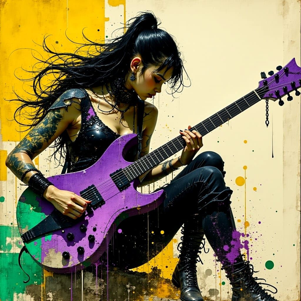 Violet Rockstar Barbarian Shreds with Electric Guitar