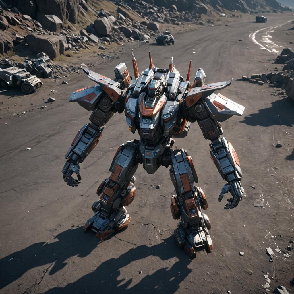 Epic Robotech Fighter Mech in Cinematic Sci-Fi Style