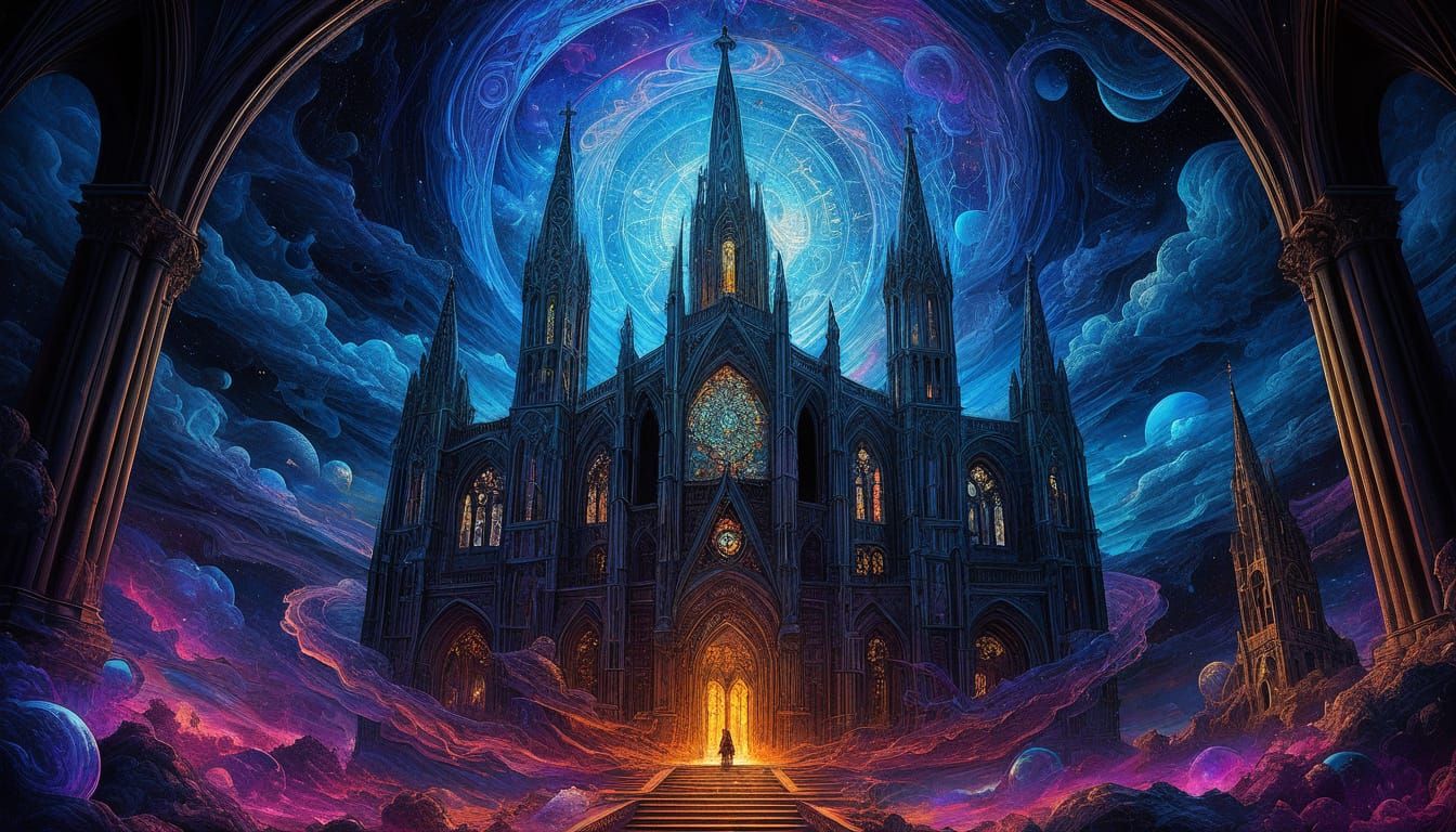 Biomechanical Heart Cathedral: Cosmic Gothic Art