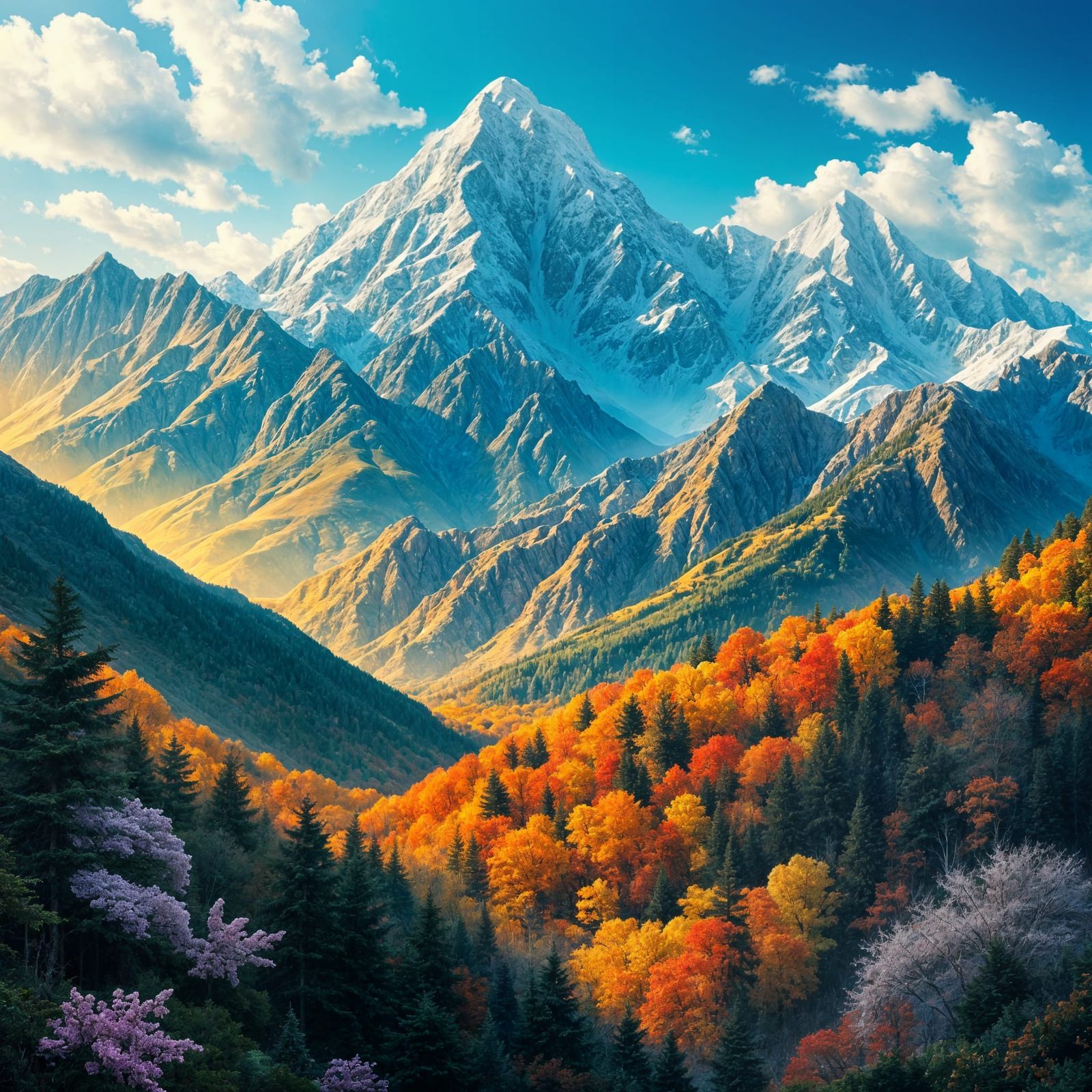 Mountains Depicting All Four Seasons