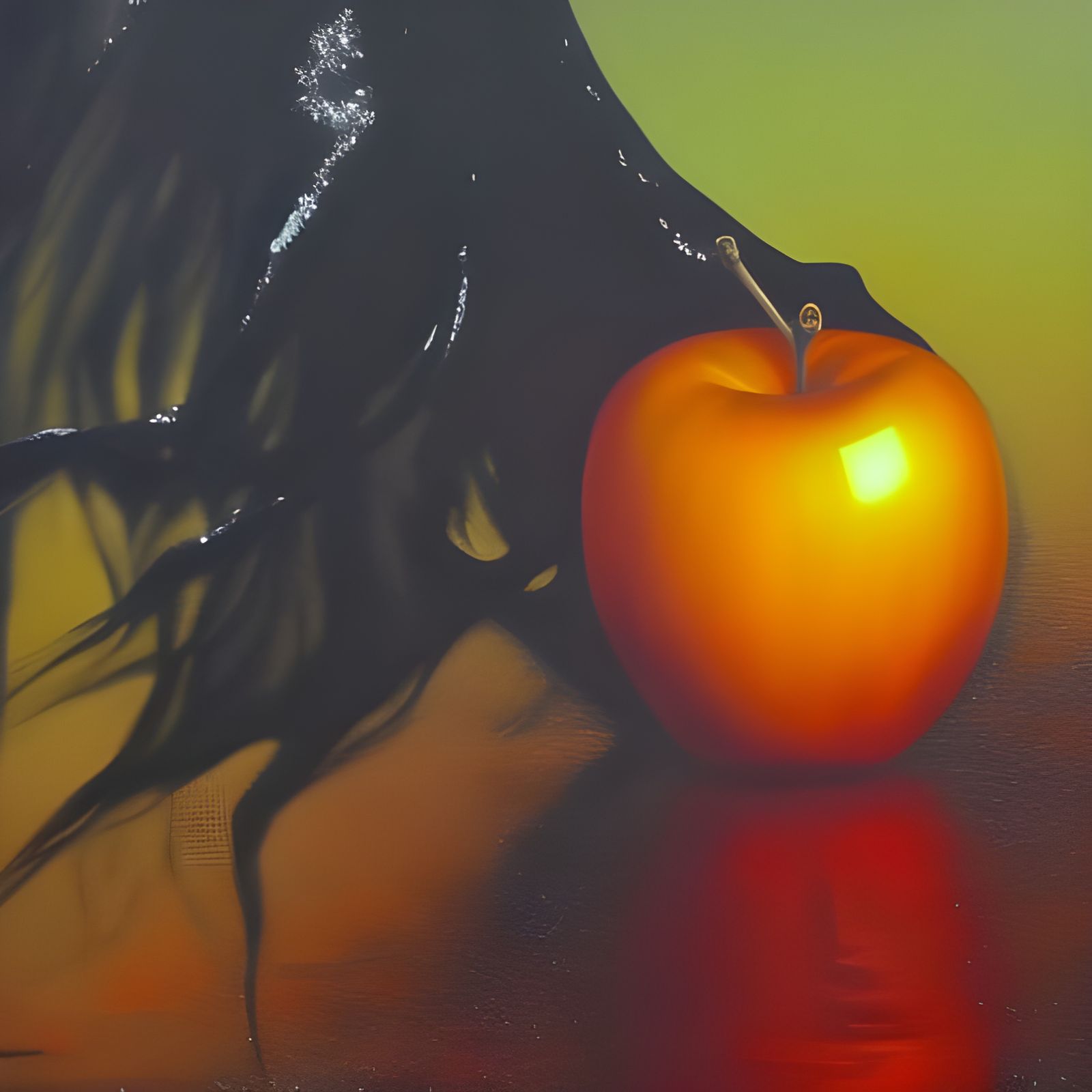 Witch's Red Apple in Dark Fantasy Oil Painting