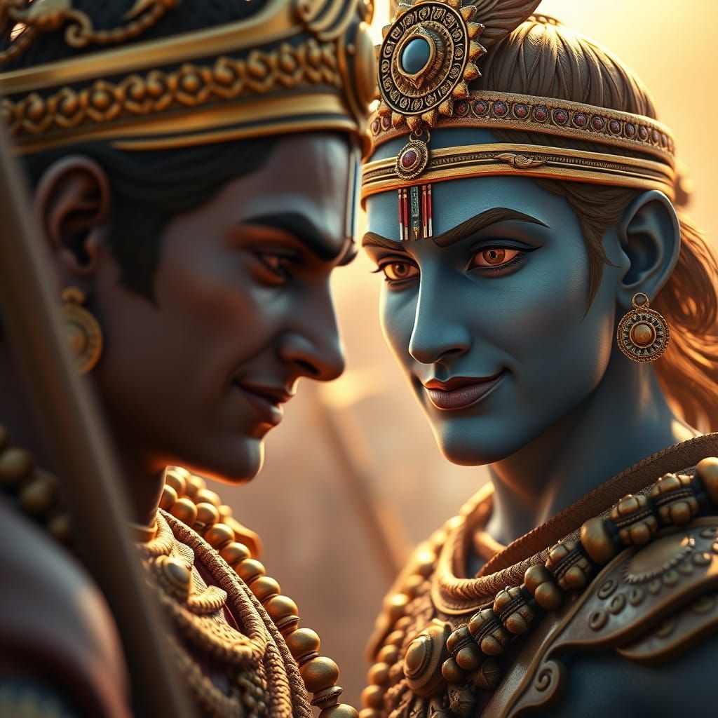 Krishna and Arjuna: Hyper-Realistic 3D Portrait