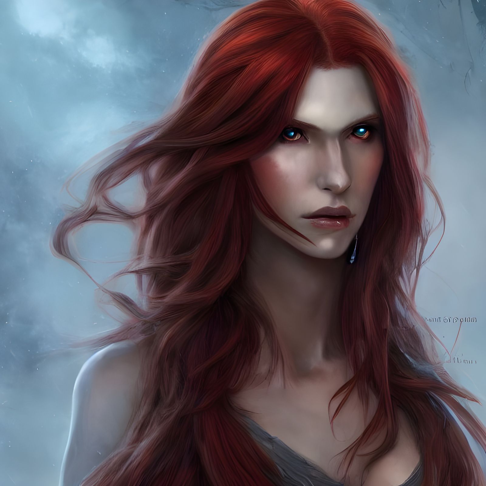 Redhead Dark Elf Goddess Portrait in Digital Art