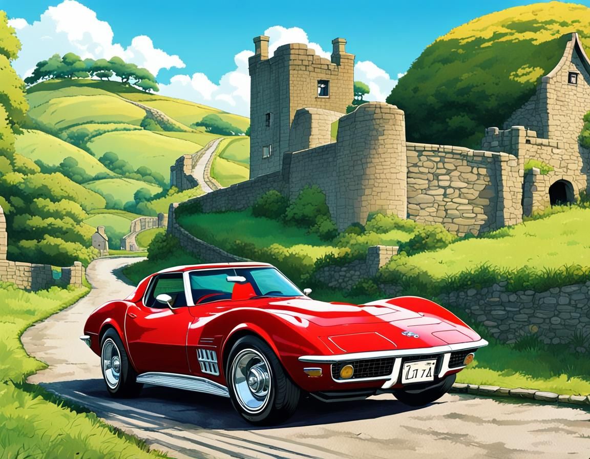 Corvette C3 in Cotswolds, Japanese Anime Style