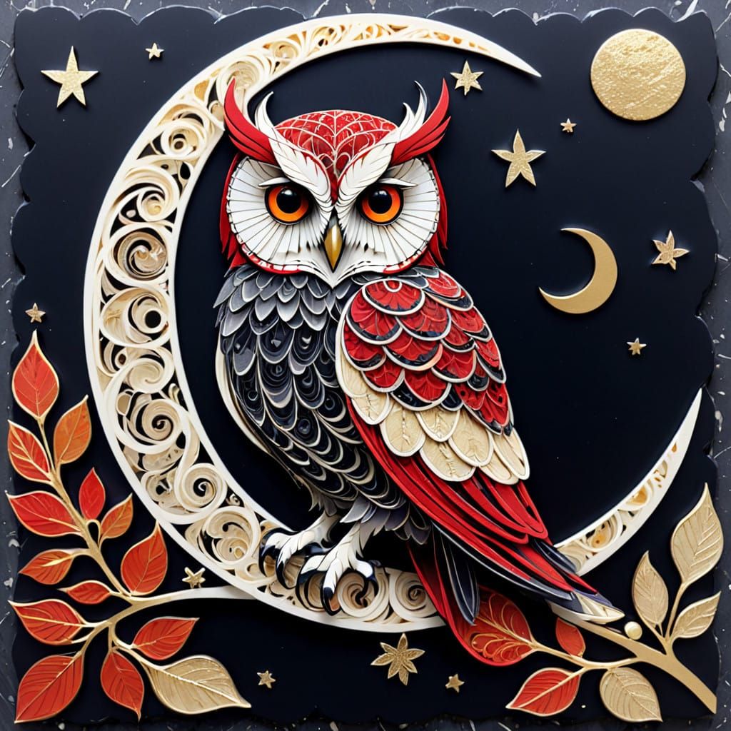Ethereal Owl in Stylised Moon Setting