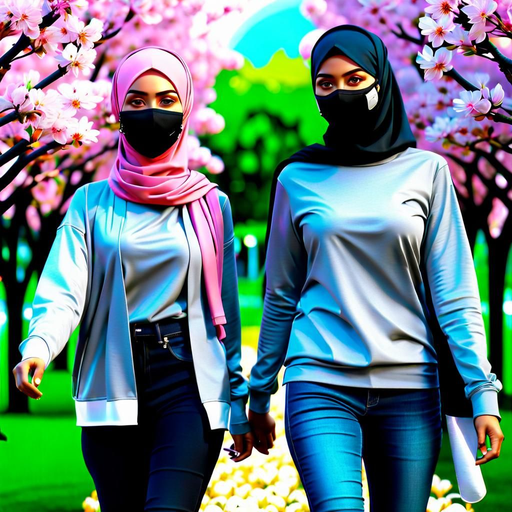 Sakura Garden Stroll: Muslim Women in Digital Art