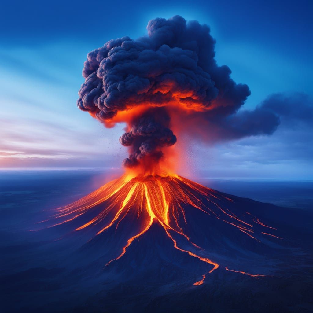 Aerial View of Volcanic Eruption with Ash Plume