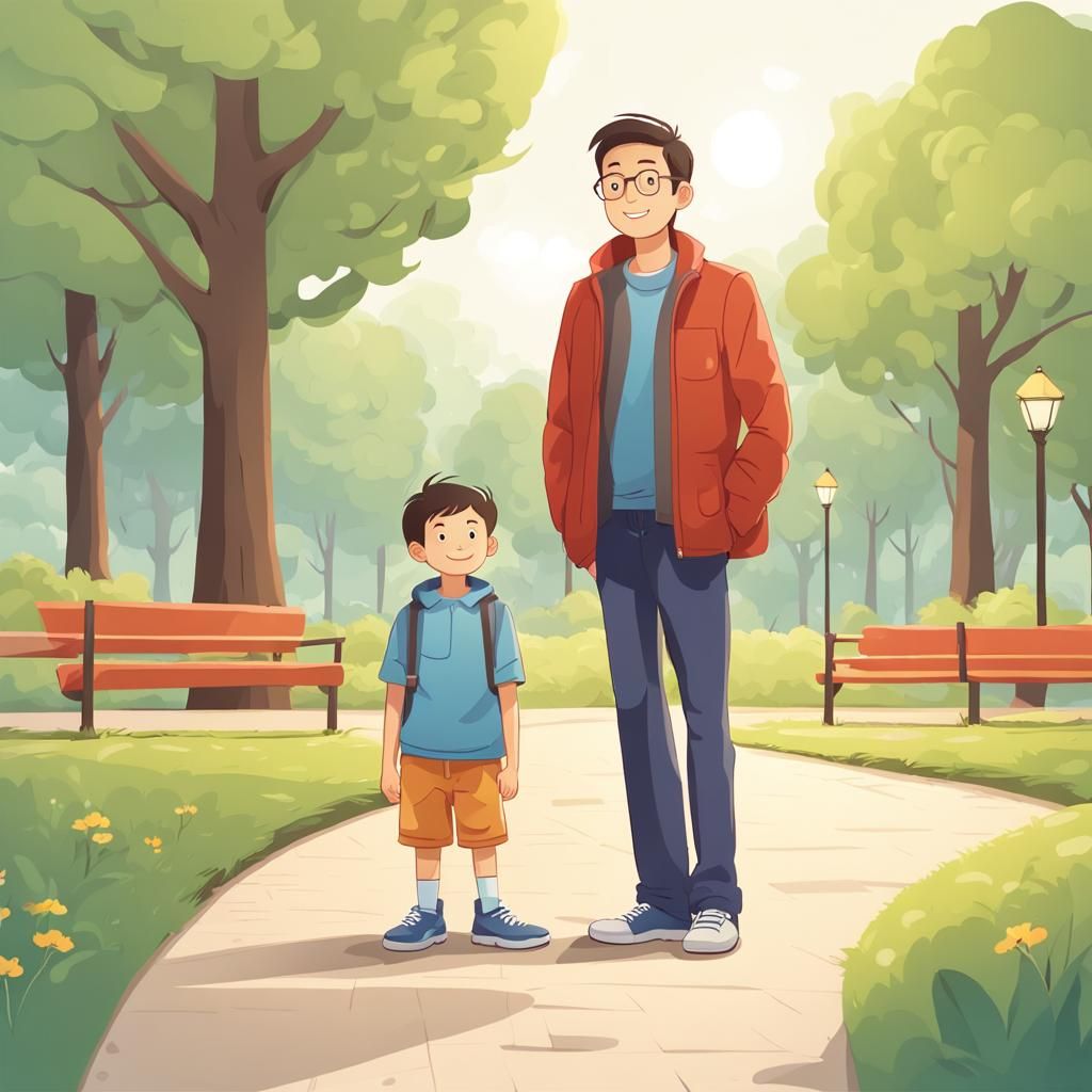 Cartoon Father and Son at the Park