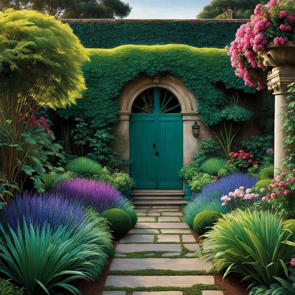 Vibrant Garden Door in Whimsical Style