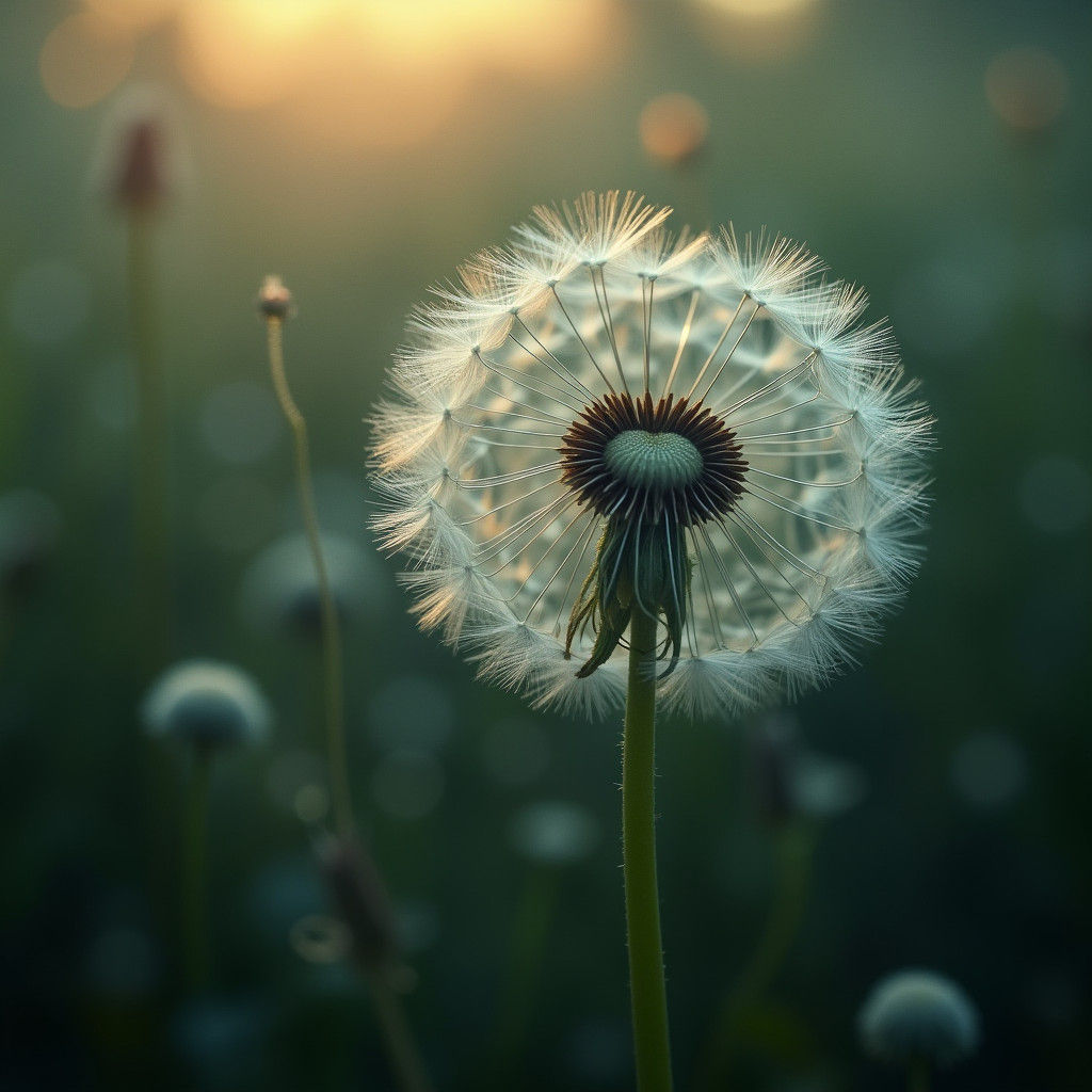 Dandelion Seeds in Atmospheric Futuristic Realism