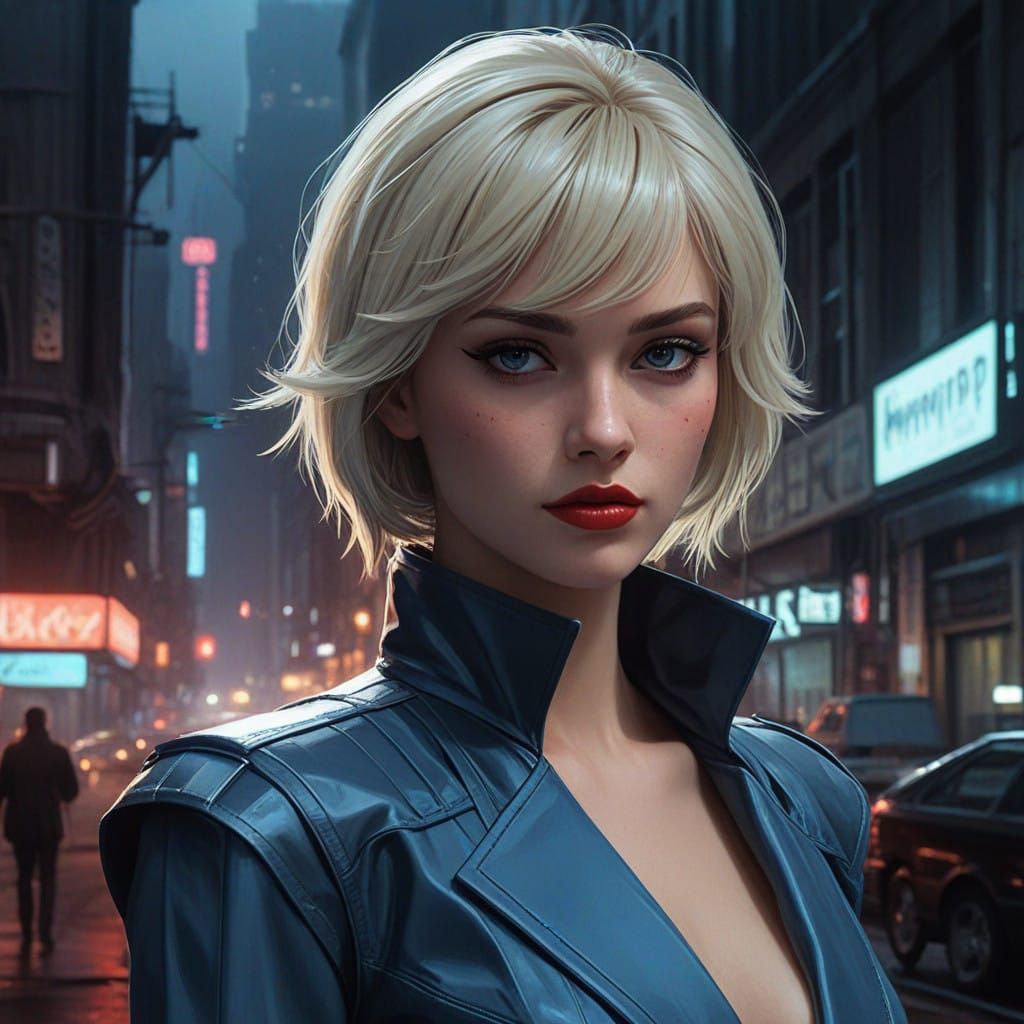 Cyberpunk Android Goddess in Wild Hair and Heavy Makeup