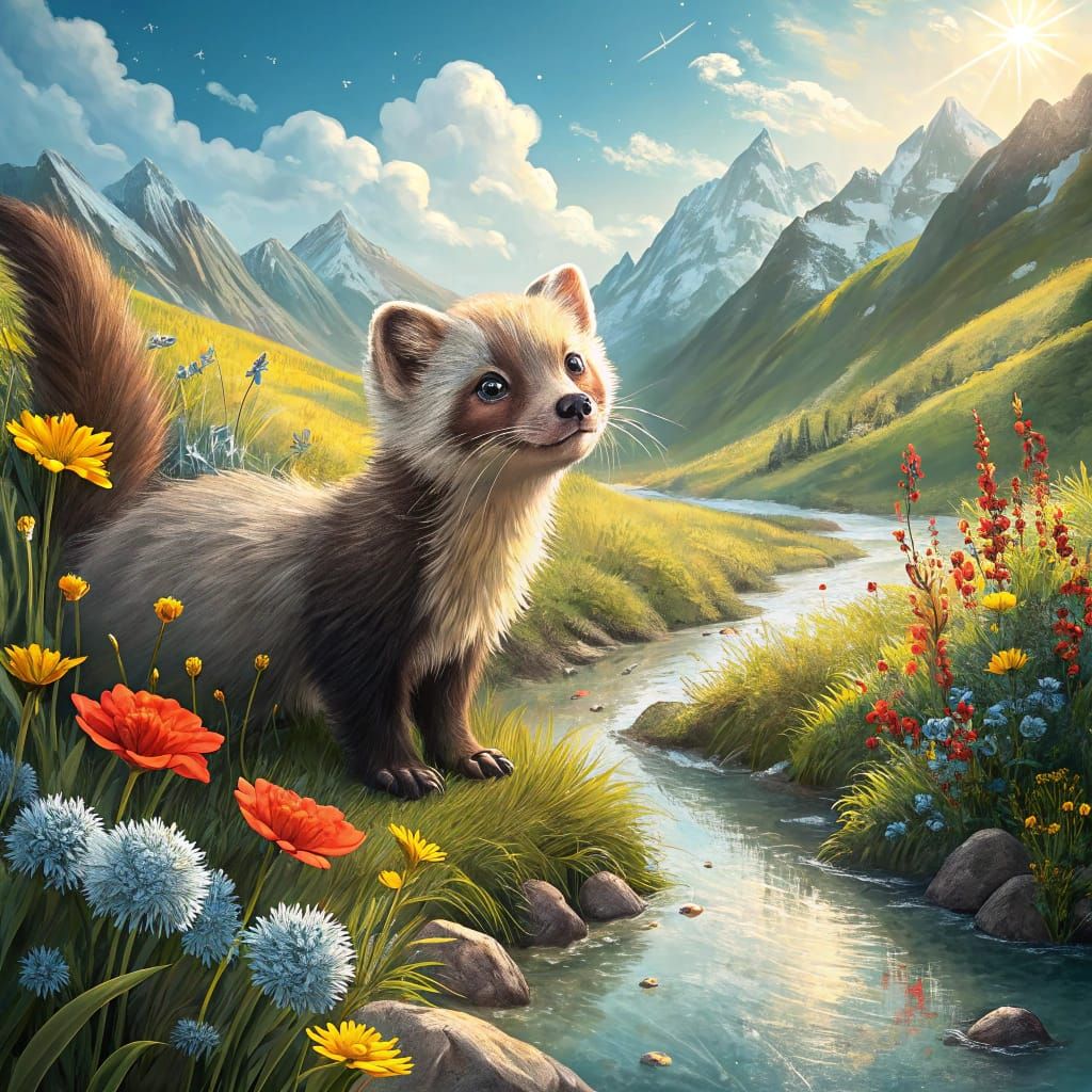 Majestic Marten in Lush Spring Landscape