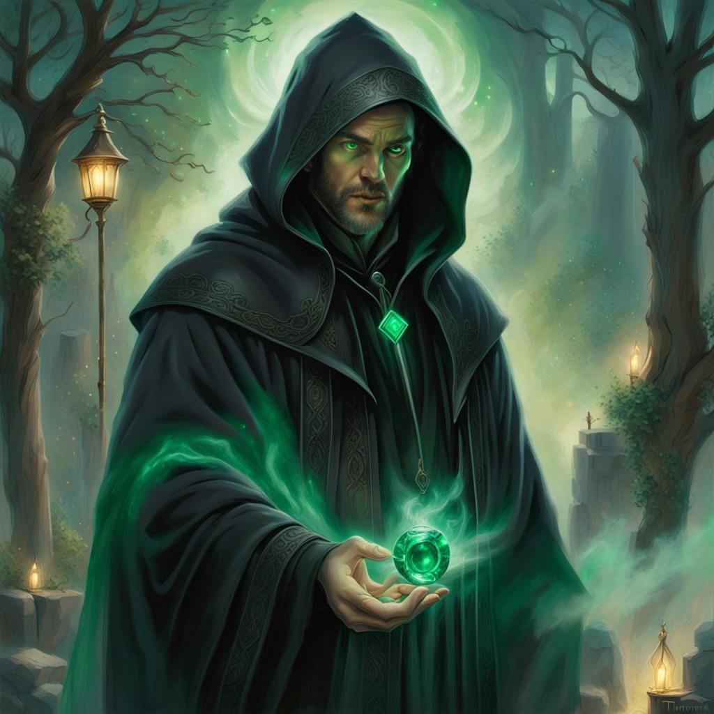 Ethereal Fantasy Wizard with Glowing Eyes
