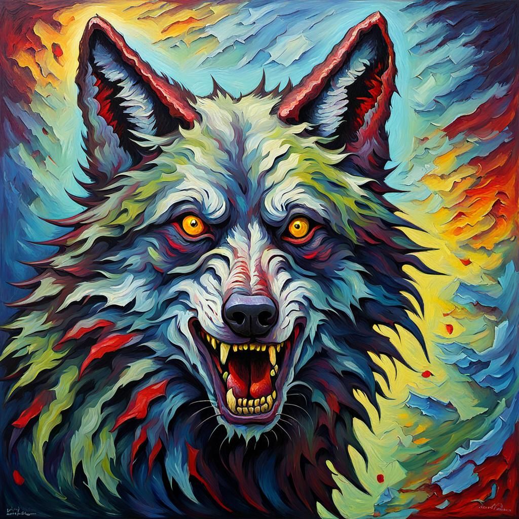 Zombie Wolf in Expressionist Oil Painting Style
