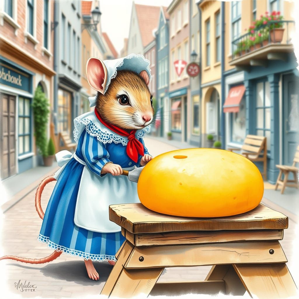 Whimsical Mouse in Dutch Cheese Scene
