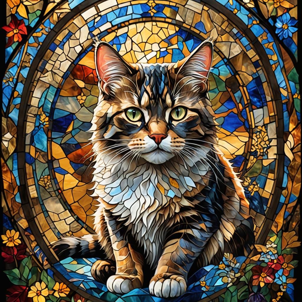 Stained Glass Maine Coon Cat