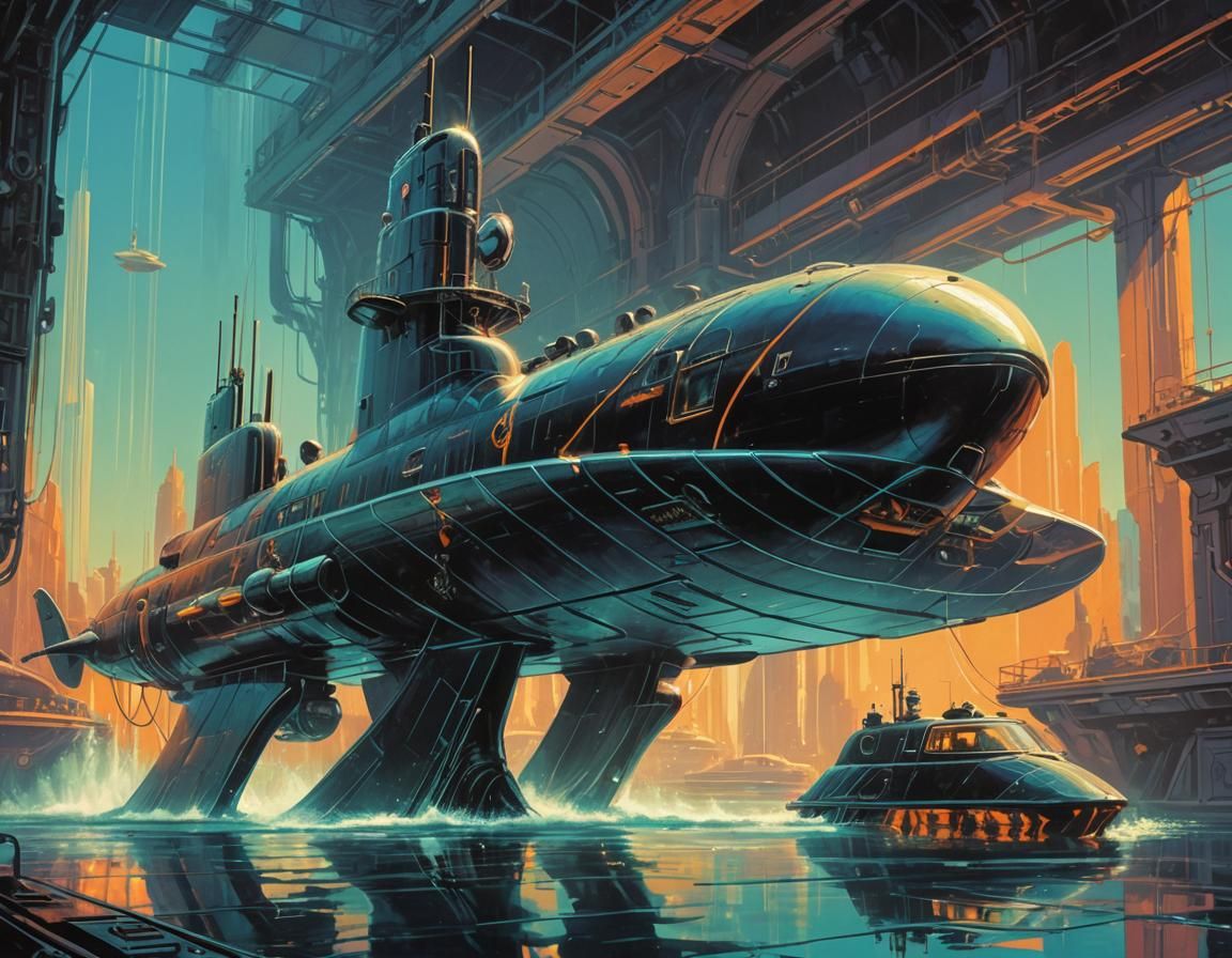 Futuristic Sci-Fi Submarine with Neon Accents