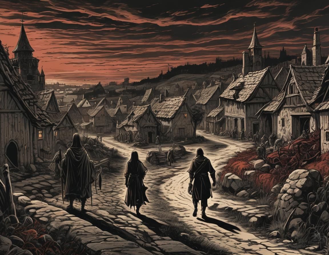 Dark Fantasy Art: Man Leaving Medieval Town