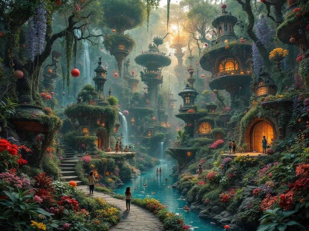 Lush Fantastical Garden of Dreams: Hyperrealistic HDR Image