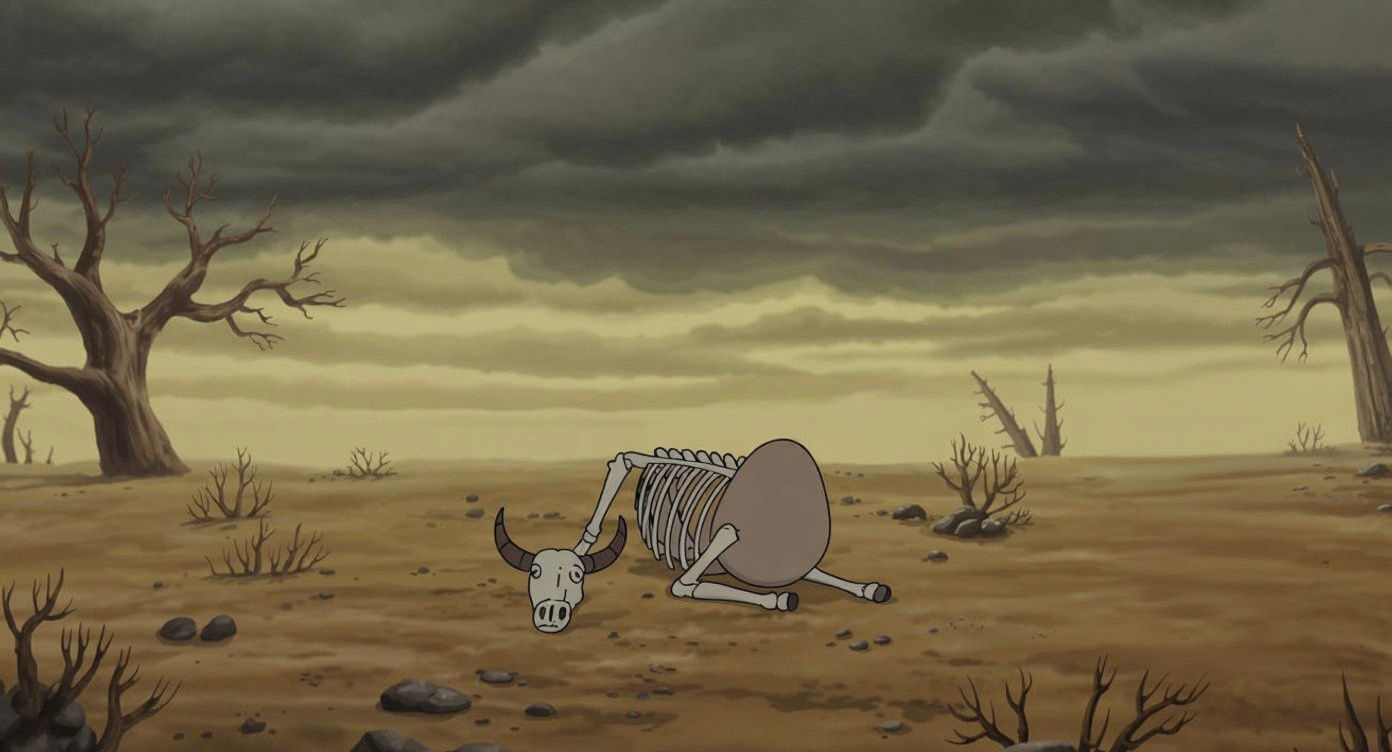 Post-Apocalyptic Prehistoric Landscape in Cartoon Style