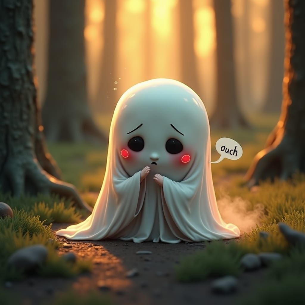 Adorable Ghost in Mystical Forest, Pixar-style