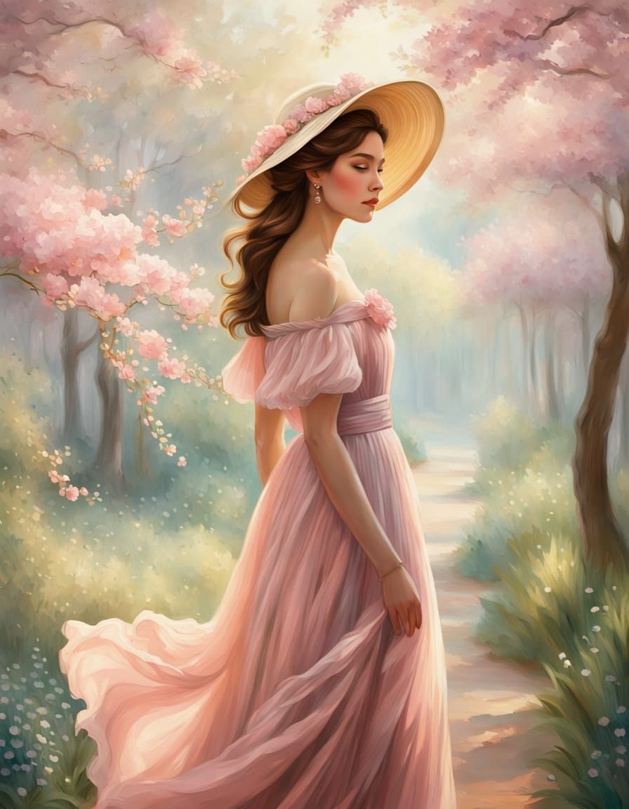 Elegant Lady in Soft Focus Pink Bloom