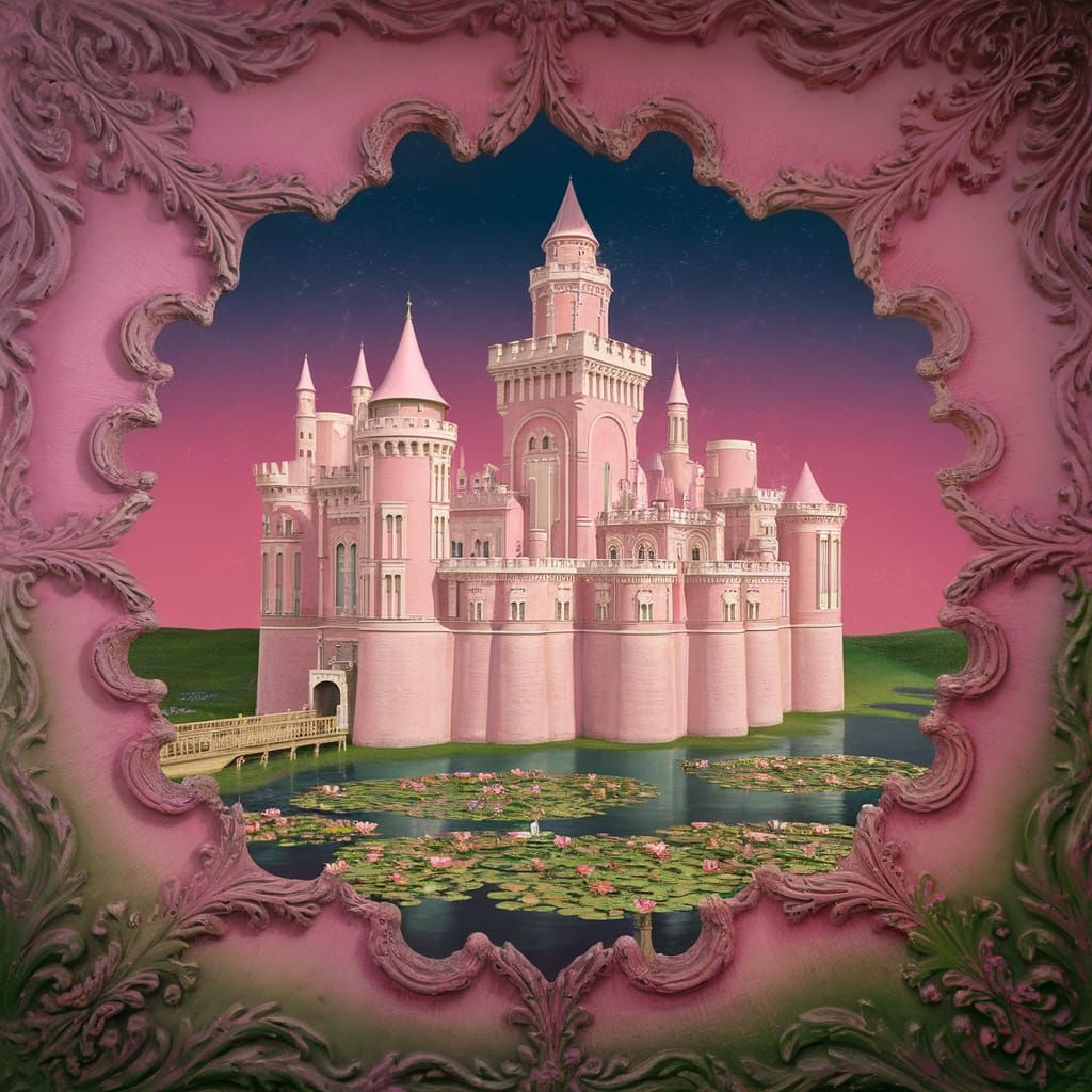 Fantasy Castle Concept Art in Pink Gradients