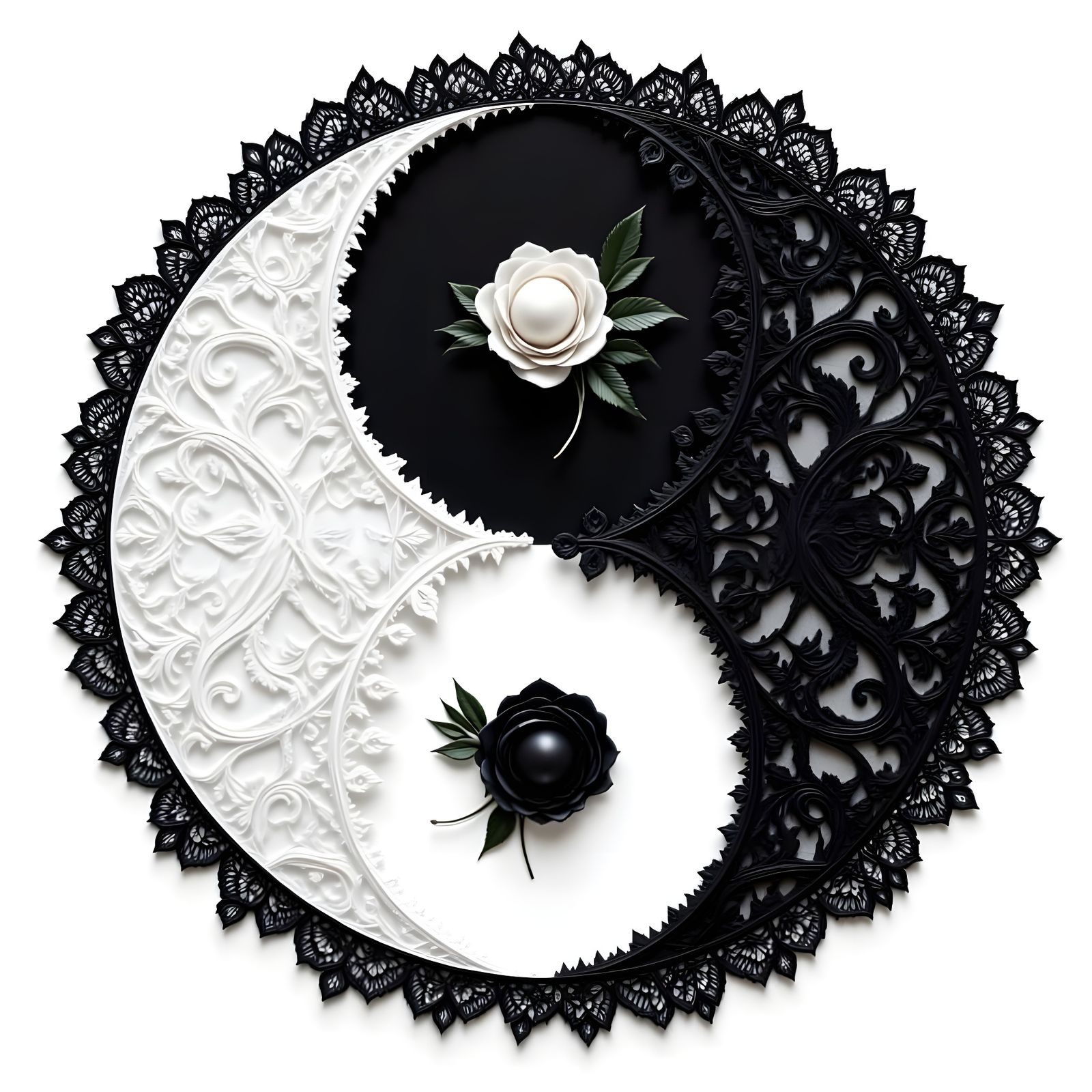 Elegant Lace Yin Yang Symbol in Black and White