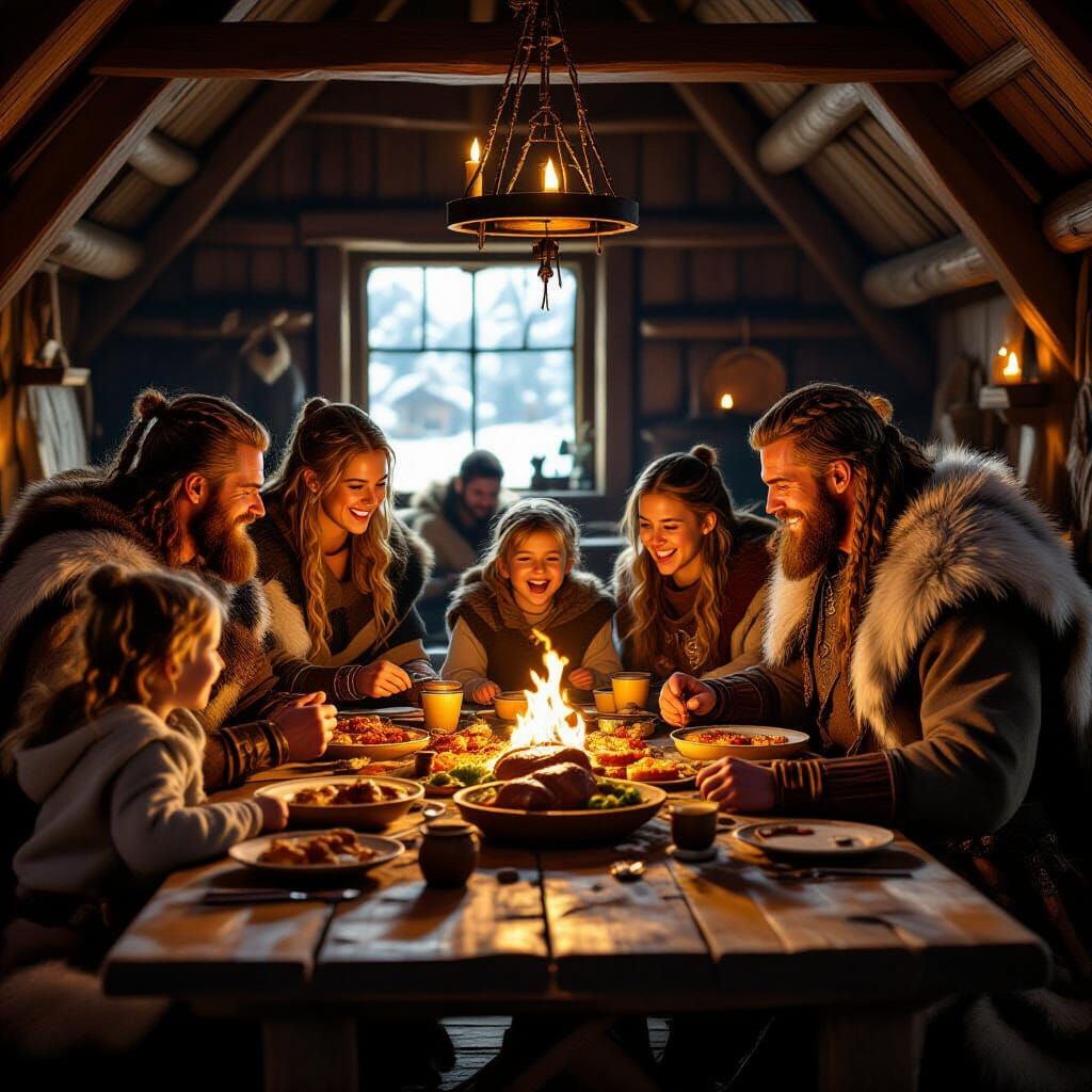 Cozy Viking Family Feast in Longhouse