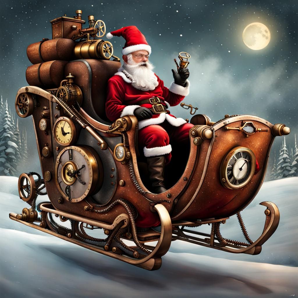 Santa Claus in Steampunk Sleigh Adventure