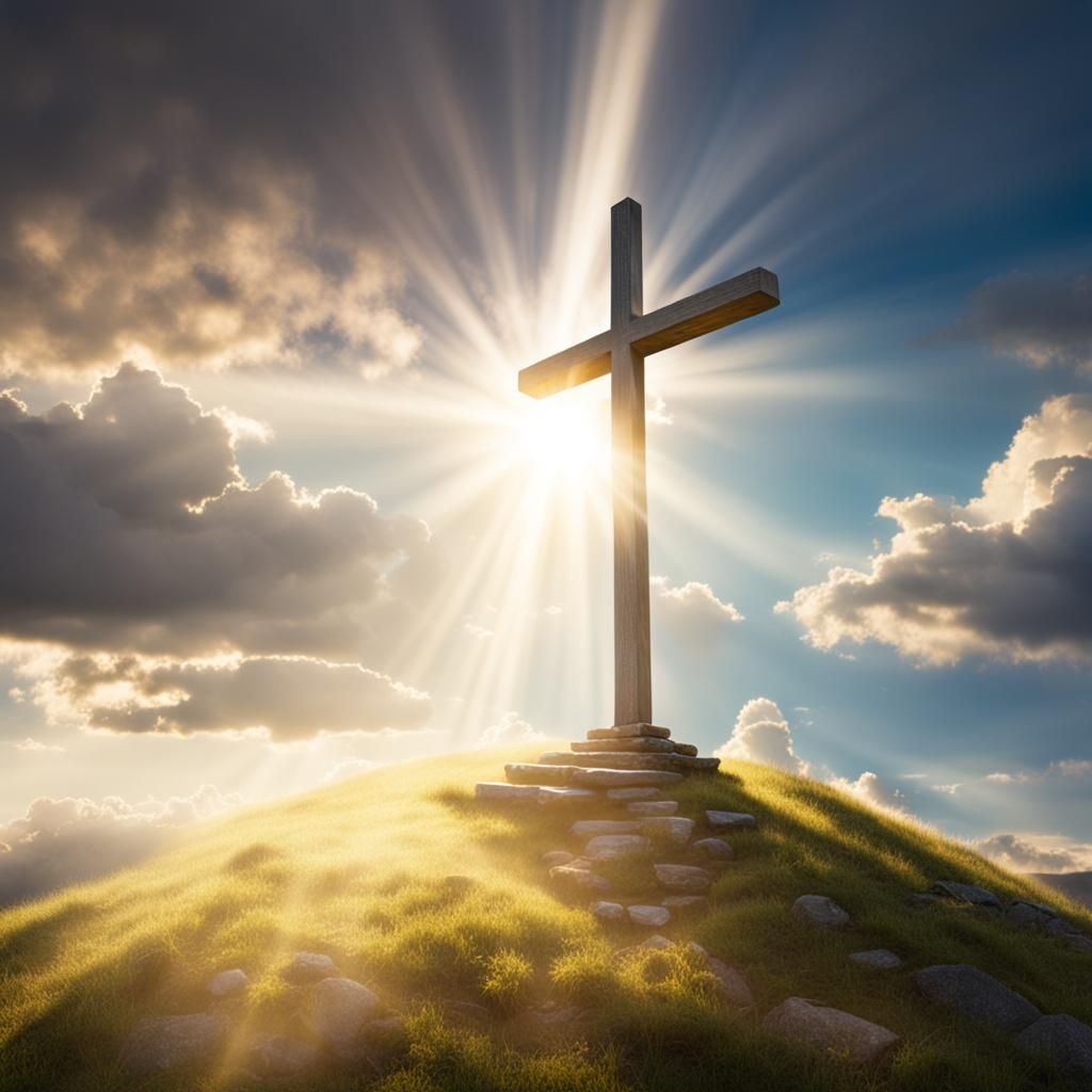 Hilltop Cross Bathed in Heavenly Light