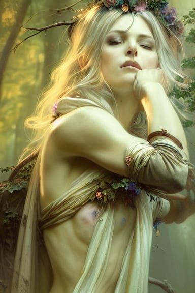Ornate Forest Goddess in Digital Painting Style