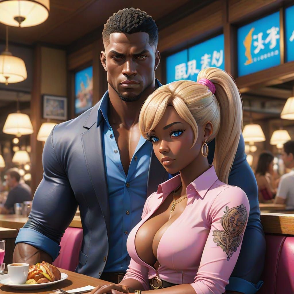 Muscular Haitian-American Man in 3D Anime Art