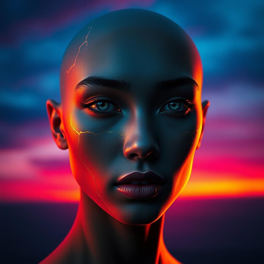 Kintsugi Face in Futuristic Digital Art Style