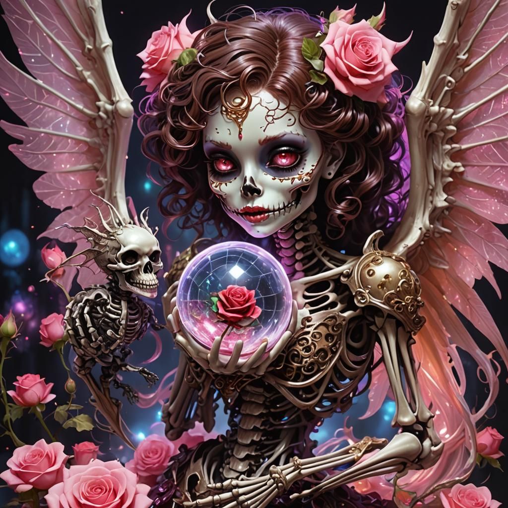 Skeleton with Crystal Ball and Rose