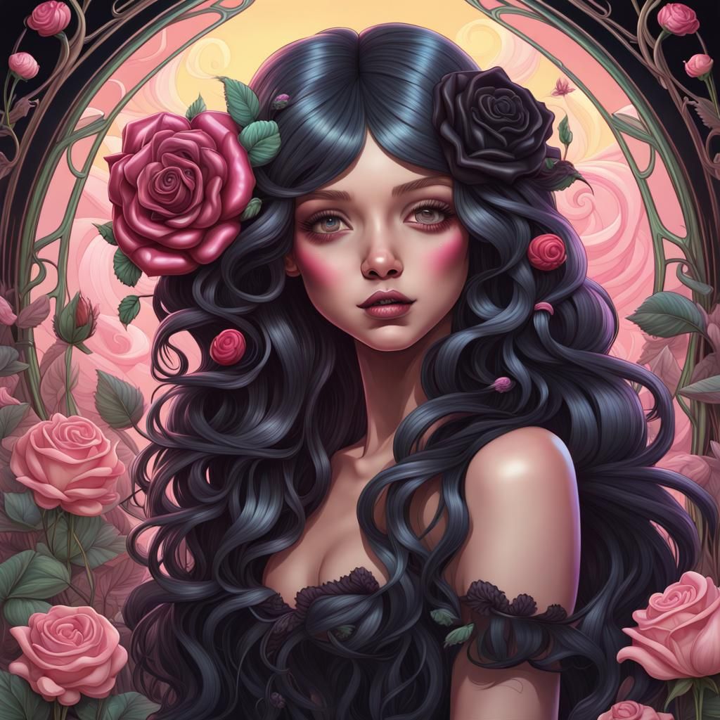 Black Rose Fairy in Candy Art Nouveau Style