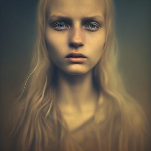 Golden Russian Peasant Portrait in Art Nouveau Style