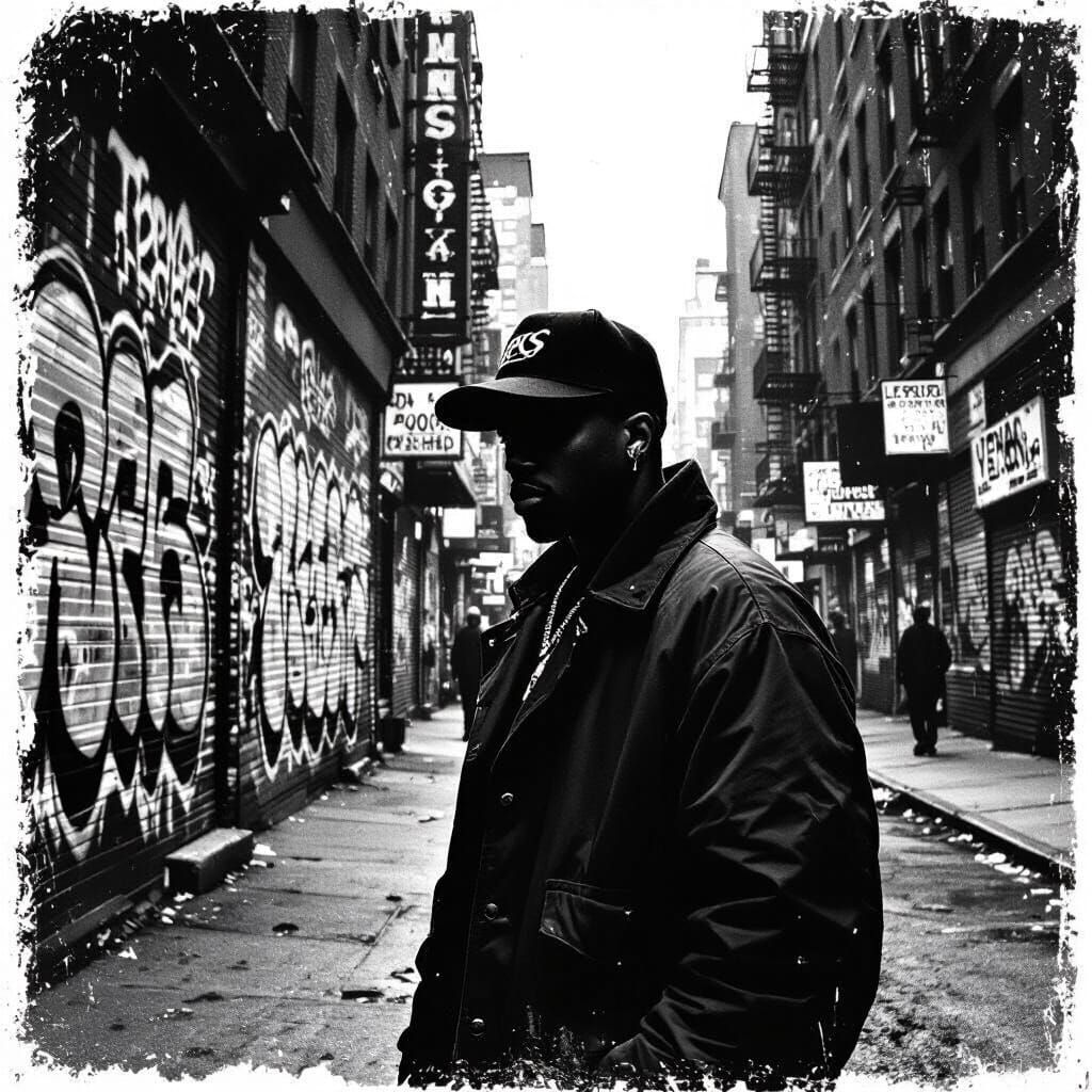 90s New York Hip Hop Album Cover in Gritty B&W